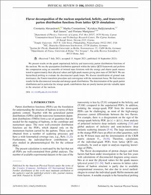 Flavor decomposition of the nucleon unpolarized, helicity, and transversity parton distribution functions from lattice QCD simulations.pdf.jpg