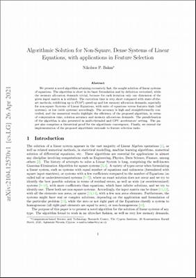 Algorithmic Solution for Non-Square, Dense Systems of Linear Equations, with applications in Feature Selection.pdf.jpg